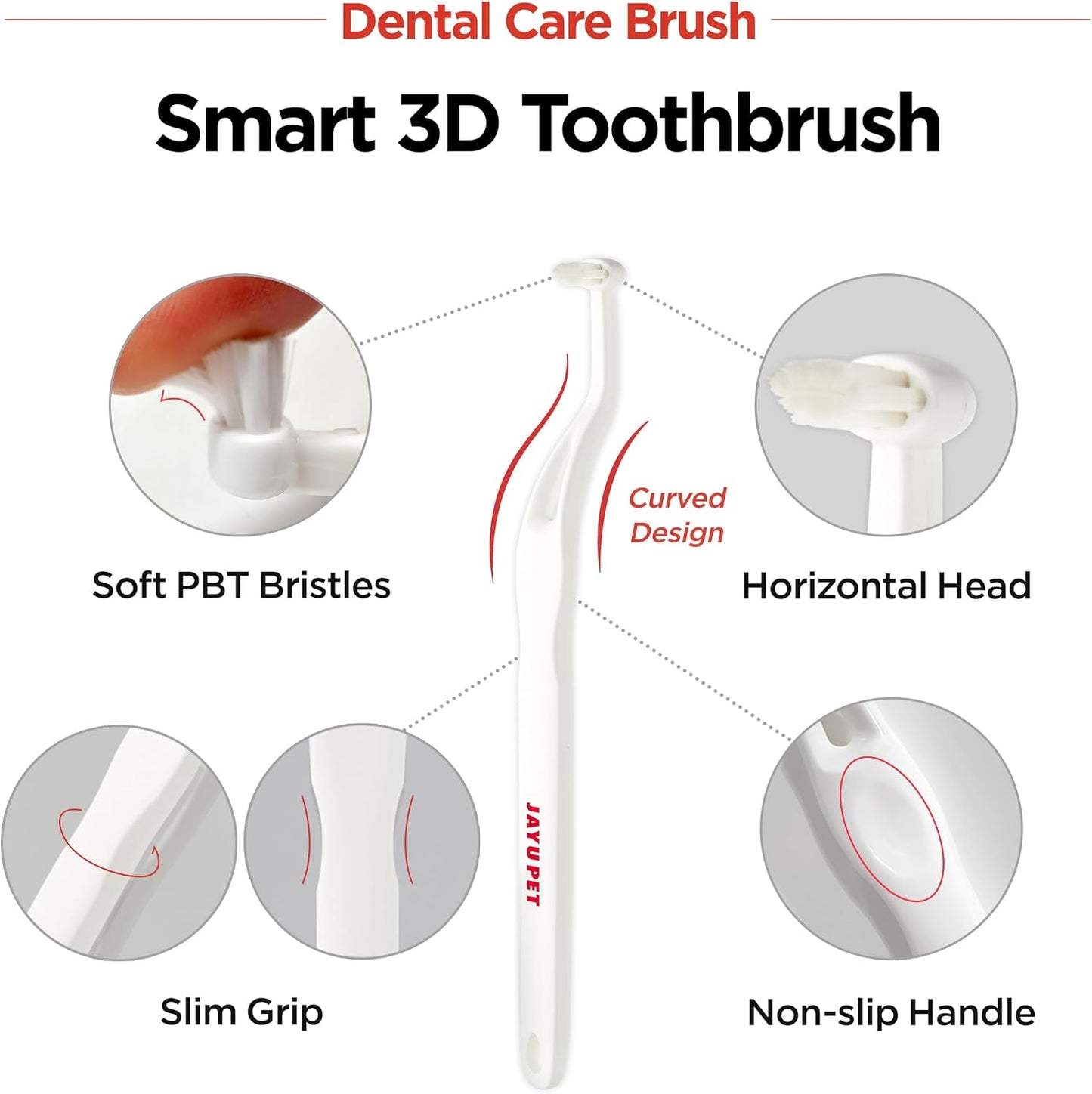 JAYU PET Dental Care Brush (Soft Bristles) 5ea - Dog Toothbrush, Cat Toothbrush, Dental Care for Kitten and Small Dogs, Removing Old Plaque and Tartar, Cat Teeth Brushing & Easy Cleaning