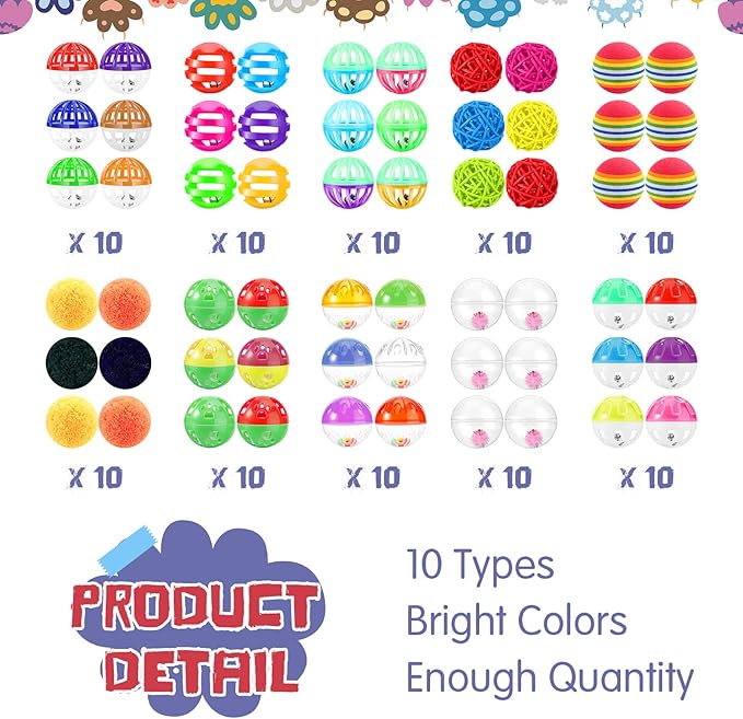 Hungdao 100 Pcs Cat Toys Bulk Plastic Small Crinkle Ball Assorted Cat Balls - Image 3