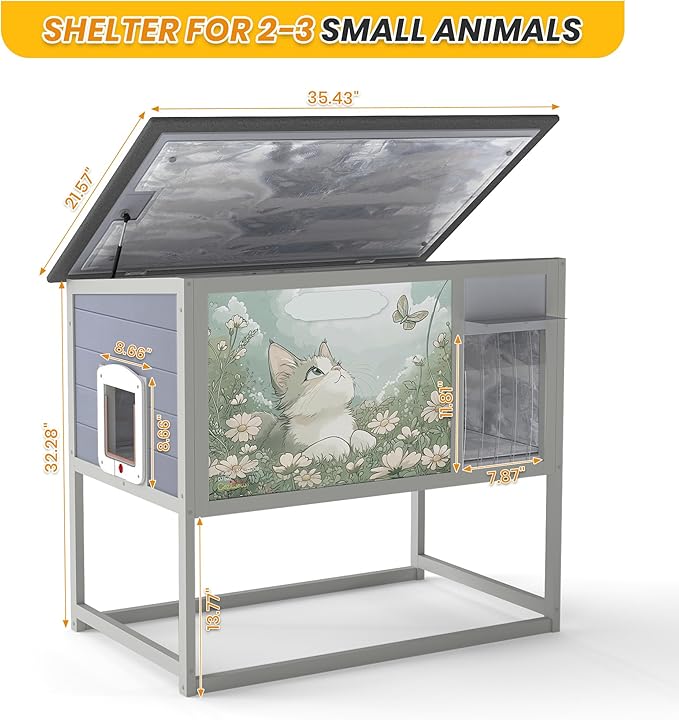 Insulated Outdoor Cat House Weatherproof Elevated Feral Cat Shelter Summer Cool - Image 3