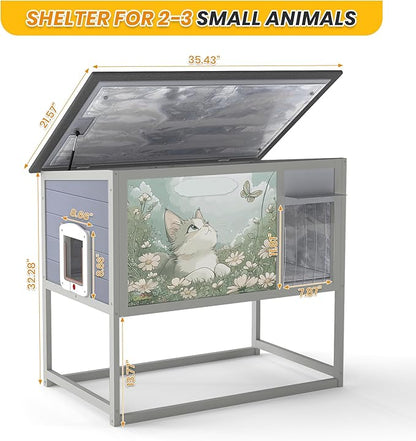 Insulated Outdoor Cat House Weatherproof Elevated Feral Cat Shelter Summer Cool - Image 3
