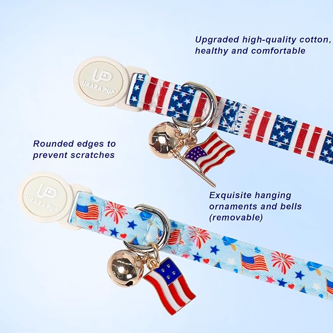 4th 0f July Cat Collar, Summer Baseball Blue Cat Collar - Image 2