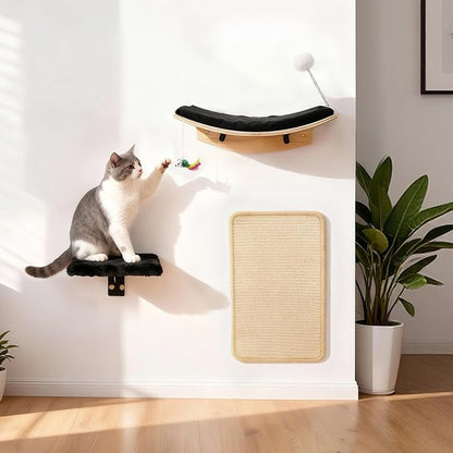 Wooden Cat Wall Shelves and Perches, 5 Piece Wall Mounted Cat Furniture System - Image 2
