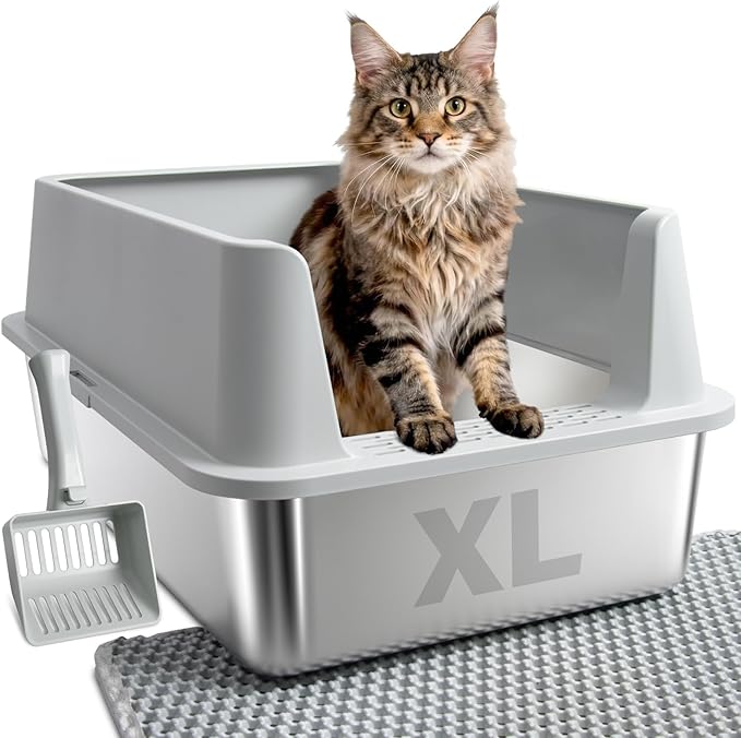 Stainless Steel Litter Box, XL Metal Cat Litter Box by Futam