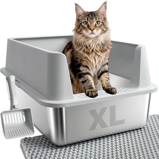 Stainless Steel Litter Box, XL Metal Cat Litter Box by Futam