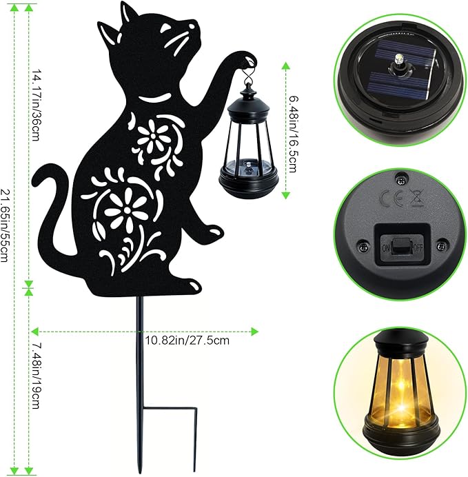 Solar Cat Hanging Lantern Outdoor, 2 Pack Black Cat Solar Lights, Cat Lover - Image 2