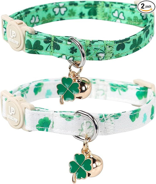 2Pack St. Patrick's Day Cat Collars, Spring Green Shamrock Cat Collars by UPURARAPUP