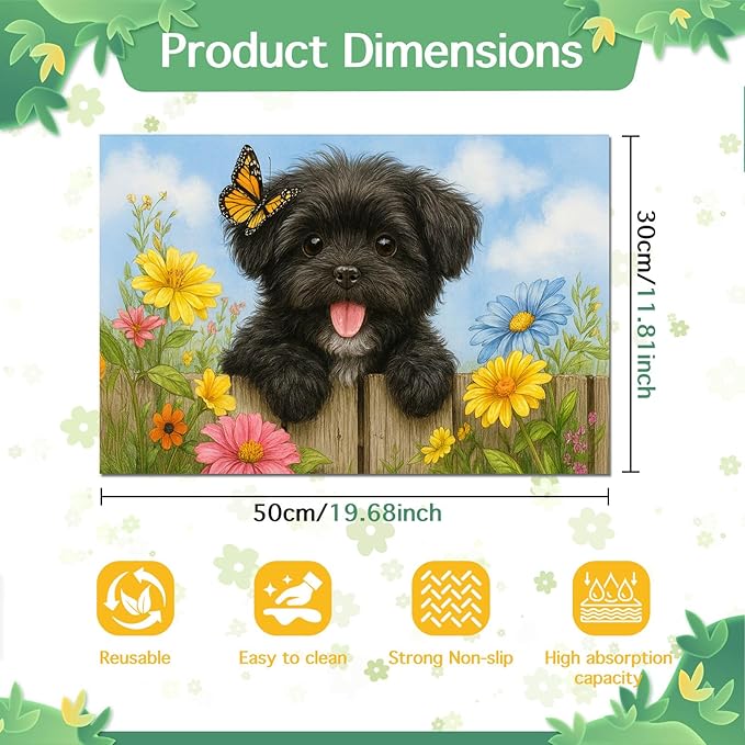 HOMETITUTE Dog Feeding Mat Butterfly Flower Pattern 20" x 12", Non Slip Dog Cat - Image 6