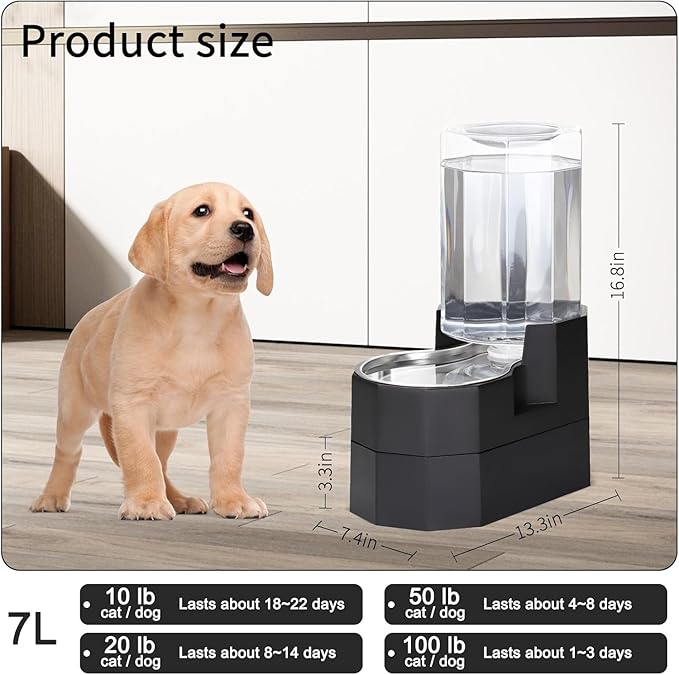 Sfozstra Gray 7L Raised Gravity Dog Water Dispenser - Image 4