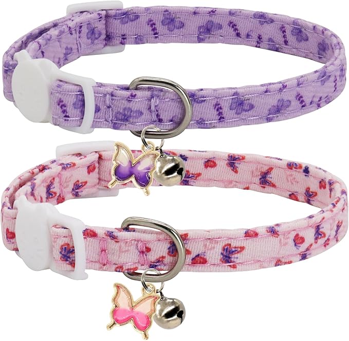 Cat Collars for Girl Cats & Boys, 2 Pack Soft Cotton Breakaway Collar by Giecooh