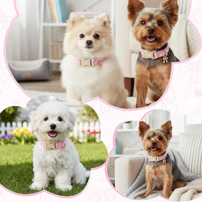 Pink Bow Dog Collar, Adjustable Cotton Dog Collar - Image 5