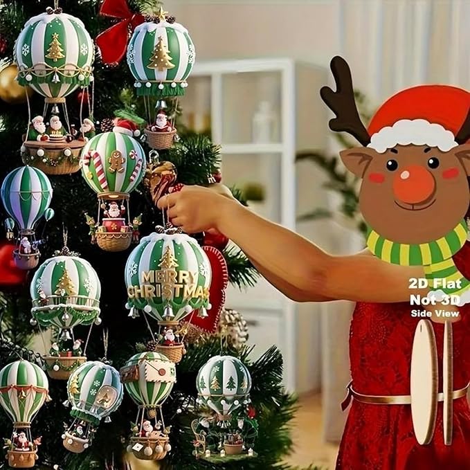 10 Pcs Christmas Hot Air Balloon Hanging Ornaments Green 2D Wooden Christmas - Image 4