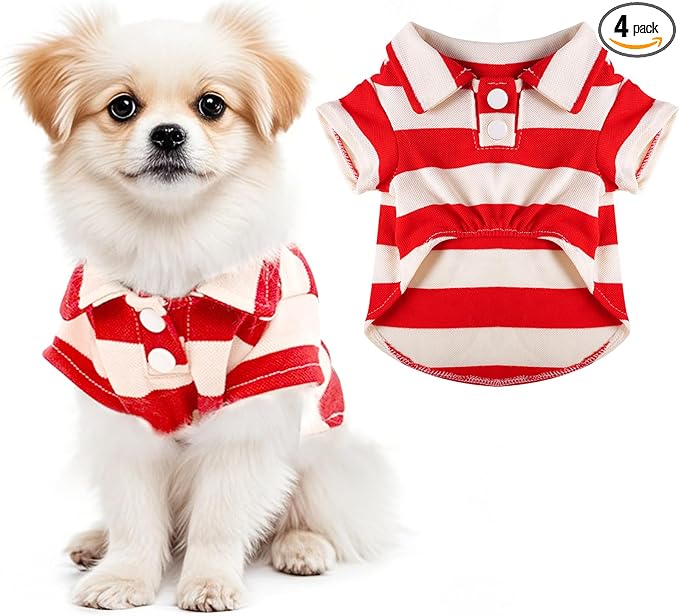 Dog Shirt Polo Shirt Striped Collar Puppy Clothes Summer Button Up Pet Clothes by Pistha