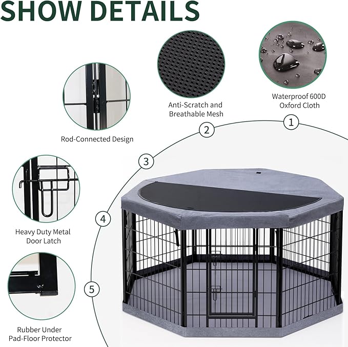 PETIME Dog Playpen, Metal Exercise Puppy Pen Heavy Duty Kennels Yard Fence - Image 2