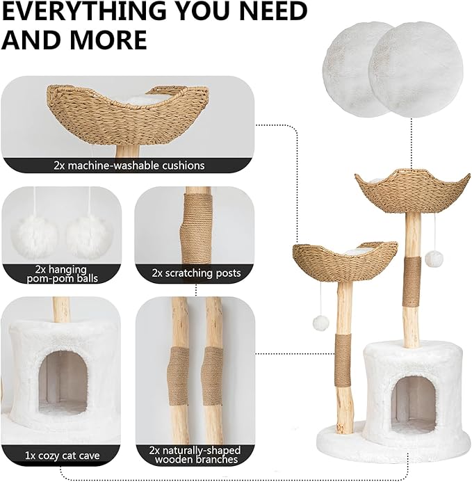 Modern Cat Tree for Indoor Cats Large Adult, 46.5" Tall Wooden Cat Tower for - Image 4