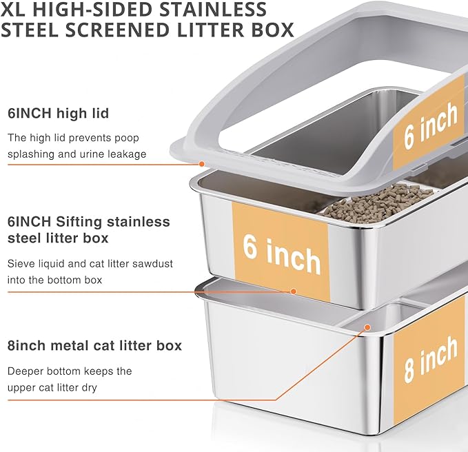 23.6"x15.7"x13.8" Stainless Steel Sifting Litter Box, XXL Sifting Cat Litter Box - Image 2