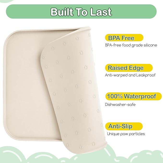 100% Waterproof Silicone Pet Feeding Mat, Warped Resistant Raised Edge BPA-Free - Image 2