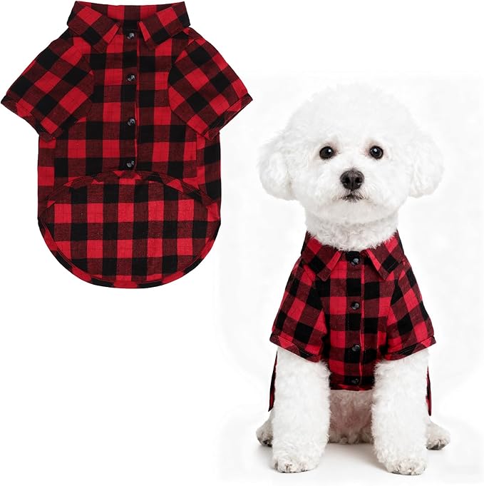 PUPTECK Plaid Dog Shirt, Cute Puppy Cat Polo T-Shirt, Soft Pet Clothes Boy by PUPTECK