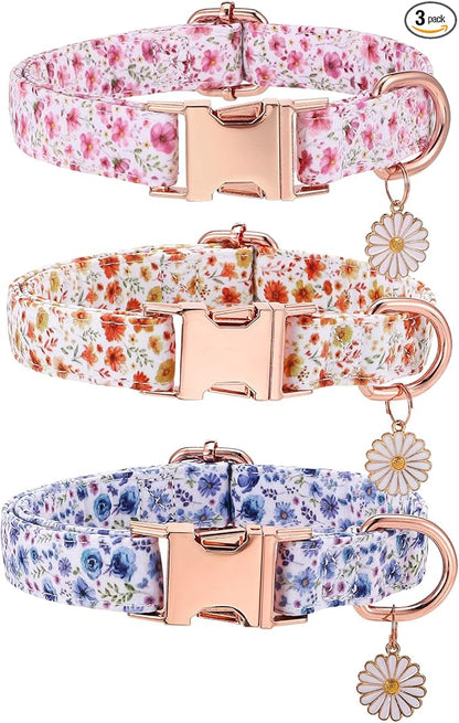 3 Pack Floral Dog Collars for Medium Dogs Flower Dog Collars by Guiqulai