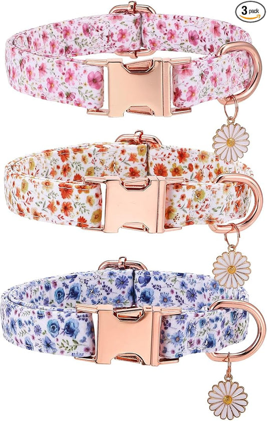 3 Pack Floral Dog Collars for Medium Dogs Flower Dog Collars by Guiqulai