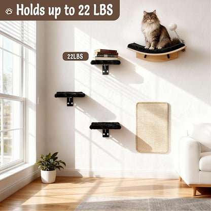 Wooden Cat Wall Shelves and Perches, 5 Piece Wall Mounted Cat Furniture System - Image 8
