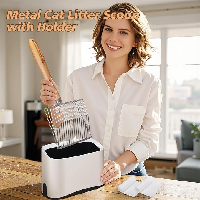 Metal Cat Litter Scoop with Holder, Poop Scooper with Stand and 2 Rolls of - Image 4