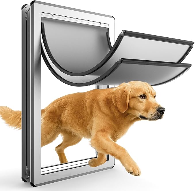 XL Full Enclosed Magnetic Flaps Dog Door, Rustproof Aluminum Alloy Frame by LockOutWorriesLetFreedom