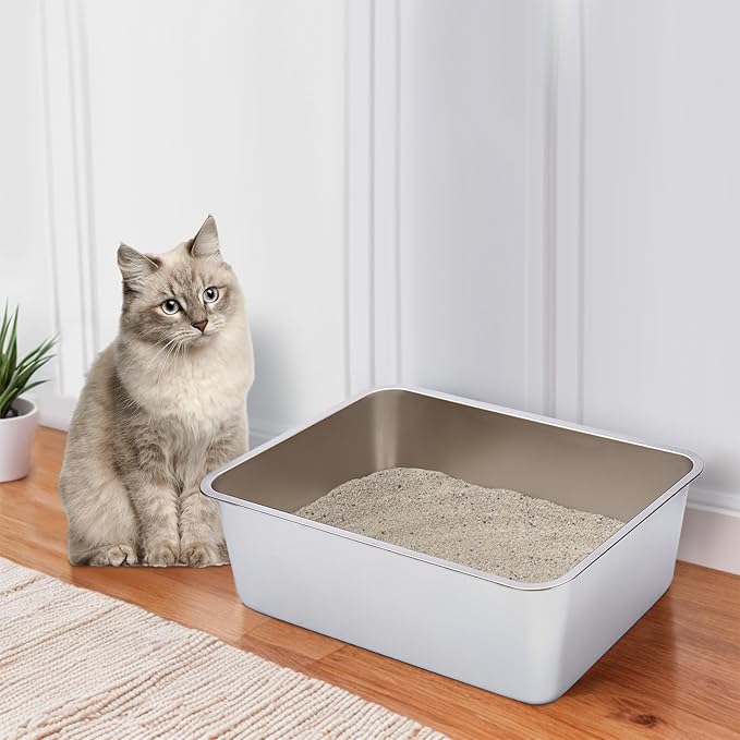 Stainless Steel Cat Litter Box 2Pack, Medium Metal Cat Litter Box, Steel - Image 6
