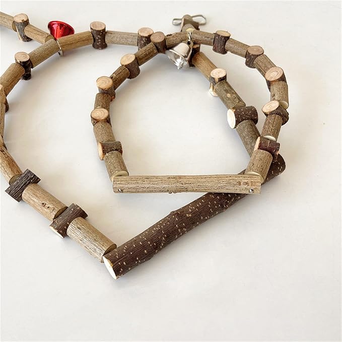Wooden Bird Swing Perch with Bells Natural Safe Hanging Stand - Image 7