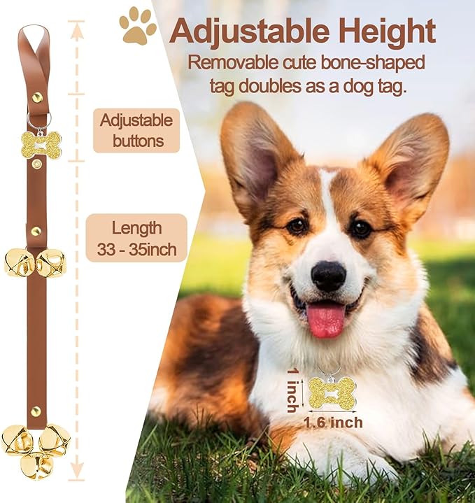 Leather Dog Doorbell, 2 Pack Dog Bells Puppy Training Bell - Image 3