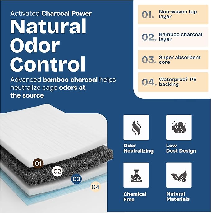 PHOBA Bamboo Charcoal Bird Cage Liners, Bamboo Charcoal Odor Control Papers - Image 5