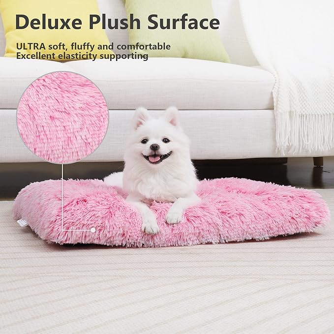 Vonabem Medium Dog Bed Crate Pad 30 inch, Washable Pink Plush Soft Puppy Beds - Image 2