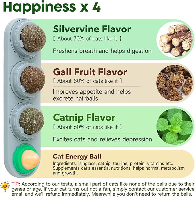 Potaroma 4 Catnip Silvervine Ball Toys, Extra Cat Energy Ball, Edible Cats Lick - Image 2