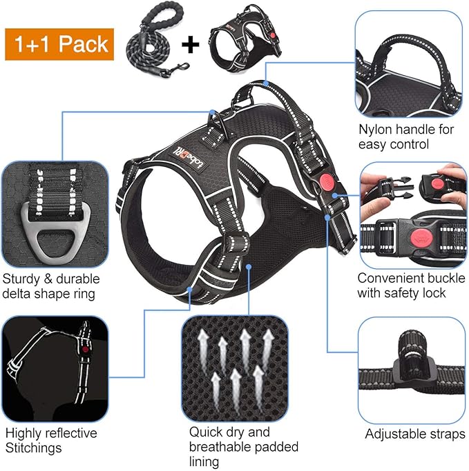 tobeDRI No Pull Dog Harness Adjustable Reflective Oxford Easy Control Medium - Image 3