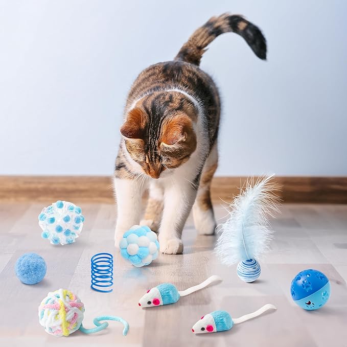 MALLMALL6 Cat Toy Set Interactive Cat Toys 10Pcs Pack Including Cat Springs - Image 5