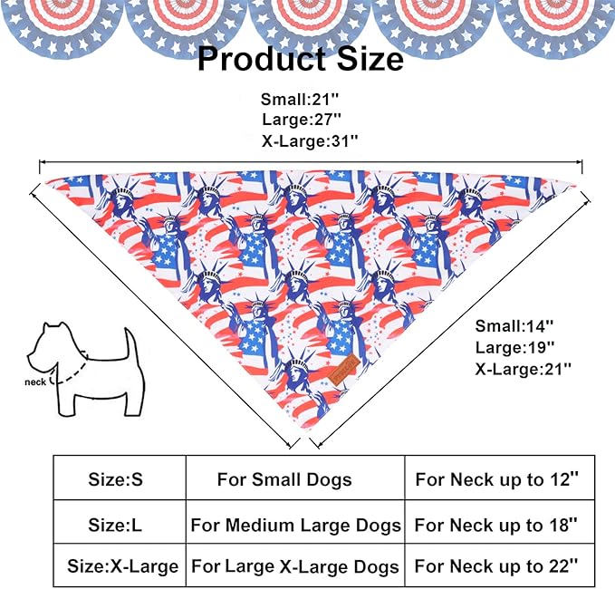 PTDECOR American Flag Dog Bandana Reversible Triangle Patriotic Pet Scarf 4th - Image 4