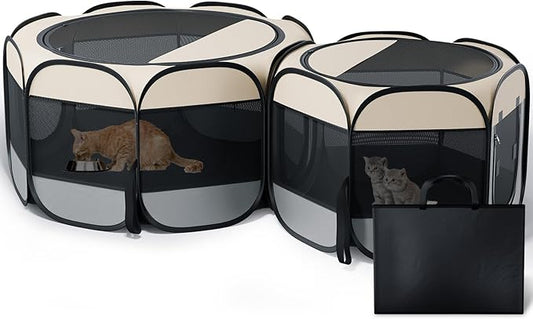 Cat Playpen, 2-Room Foldable Dog Playpen by Petcozife