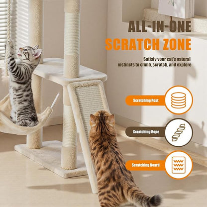 DUMOS Large 63in Cat Tree Tower, Natural Sisal Scratching Posts, Extended - Image 4