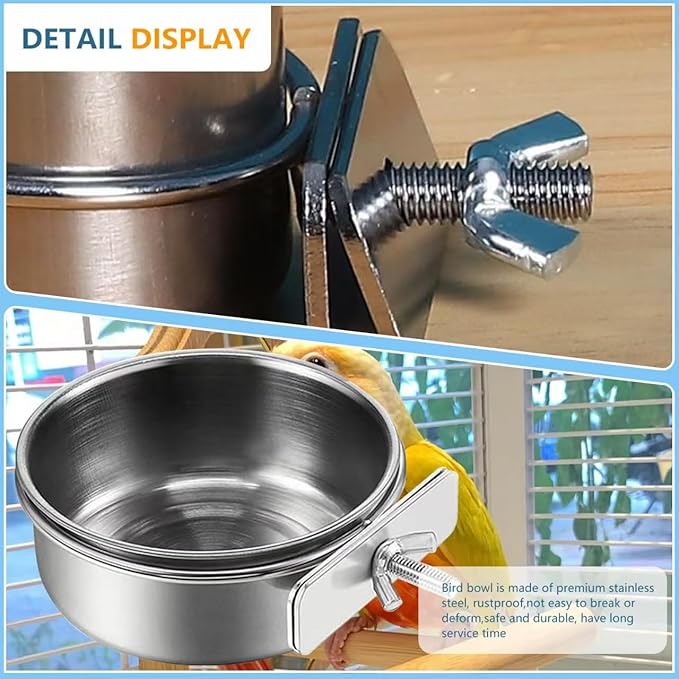 2Pcs Stainless Steel Bird Feeding Bowls, Small Bird Feeding Cup, Stainless - Image 4