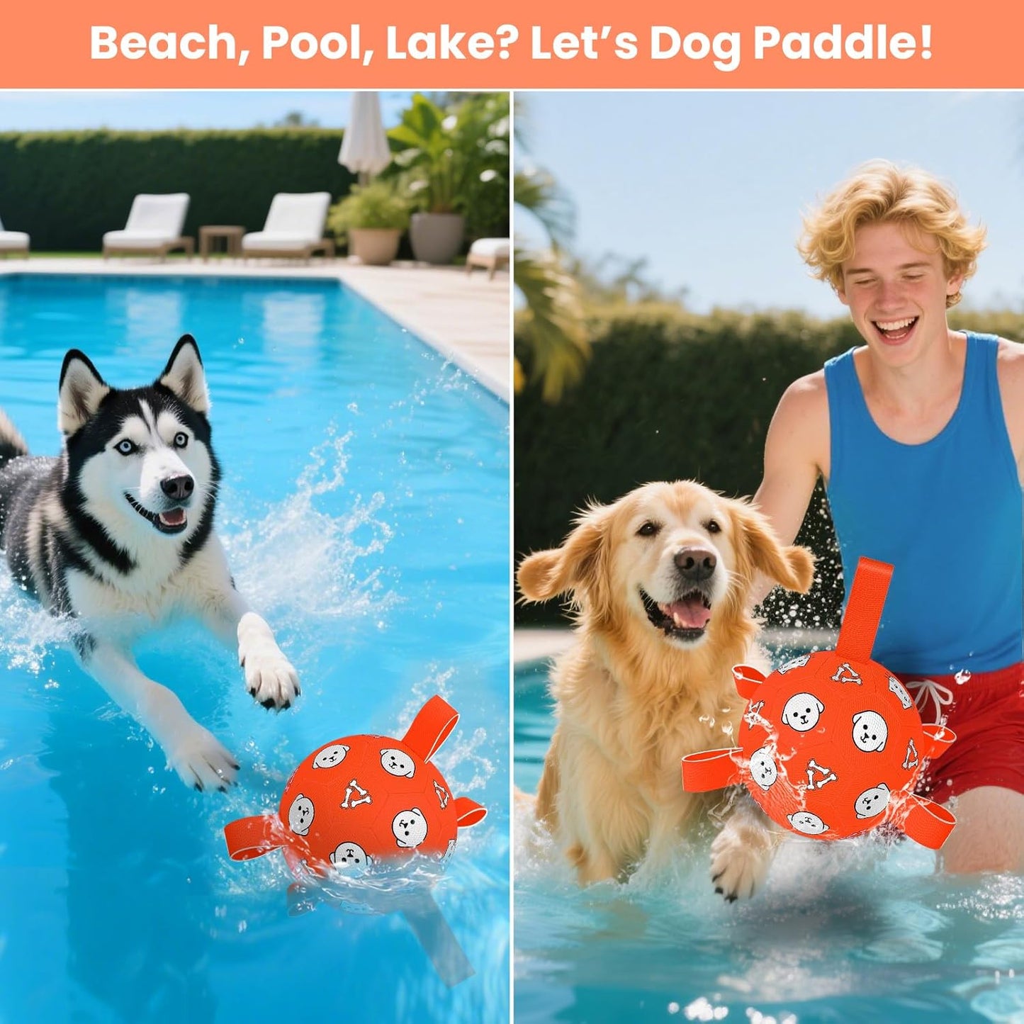 Dog Balls Toy, Durable Soccer Ball with Straps, Interactive Dog Toys, Water Fetch Ball for Tug of War, Herding, Dog Toys to Keep Them Busy – Dog Birthday Gift for Medium Large, 8 Inch