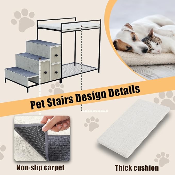 LEMBERI Pet Bunk Bed with Stairs and Storage, Dogs/Cats Window Perch, Bedside - Image 3