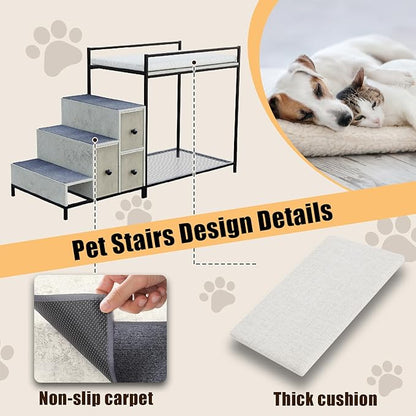 LEMBERI Pet Bunk Bed with Stairs and Storage, Dogs/Cats Window Perch, Bedside - Image 3