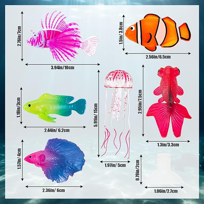 Weewooday 7 Pieces Artificial Fish Colorful Fake Fish Glowing Effect Aquarium - Image 3