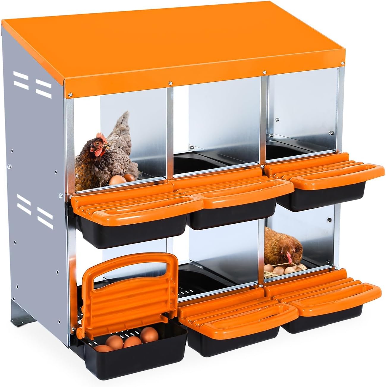 Chicken Nesting Box, 6 Hole 2 Layer Hen Nest Boxes, Roll Away Eggs Laying Boxes,Cleanable Pull Out Hen Roosting Boxes