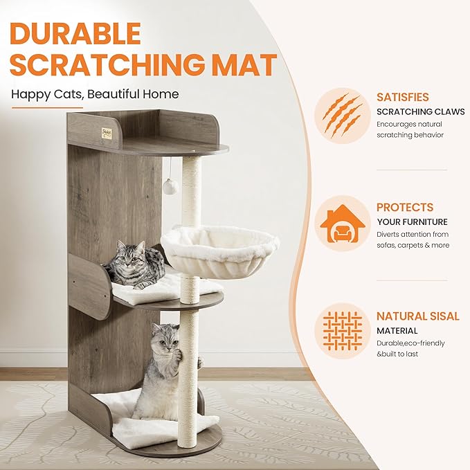 Modern Wood Cat Tree Tower for Indoor Large Cats, Cat Scratching Posts - Image 4