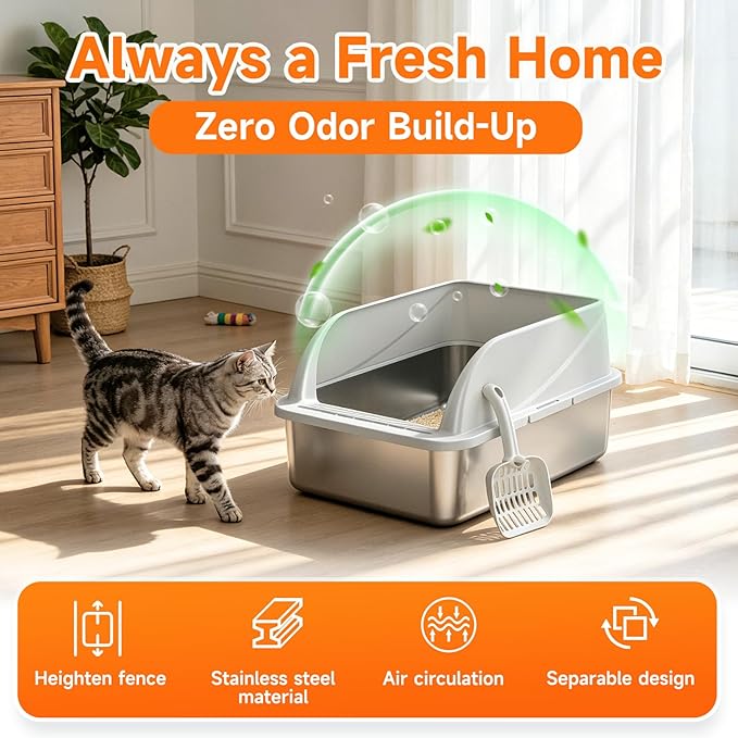 Stainless Steel High Sides Cat Litter Box - Image 3