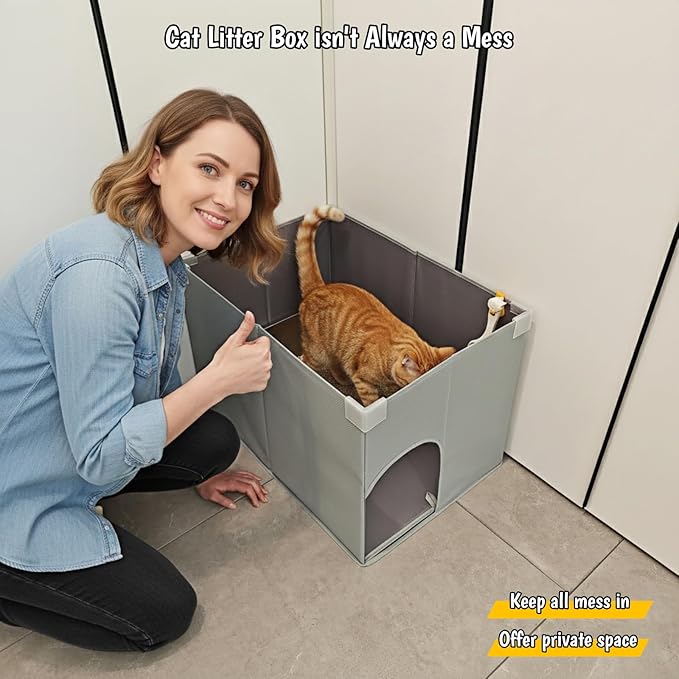 Dog Proof Cat Litter Box Enclosure, Open Top High Side, Less-Mess Extra Large - Image 5