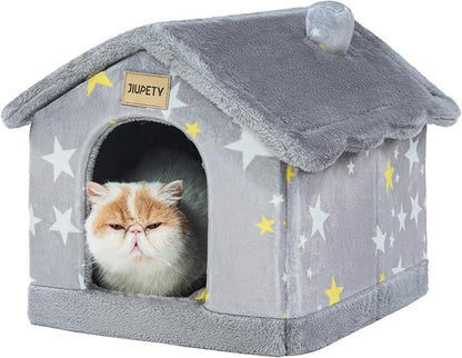 JIUPETY Cute Cat Beds for Indoor Cats, Foldable Cat House by JIUPETY