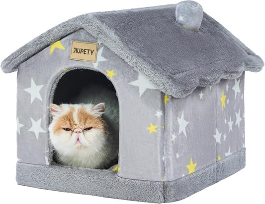 JIUPETY Cute Cat Beds for Indoor Cats, Foldable Cat House by JIUPETY