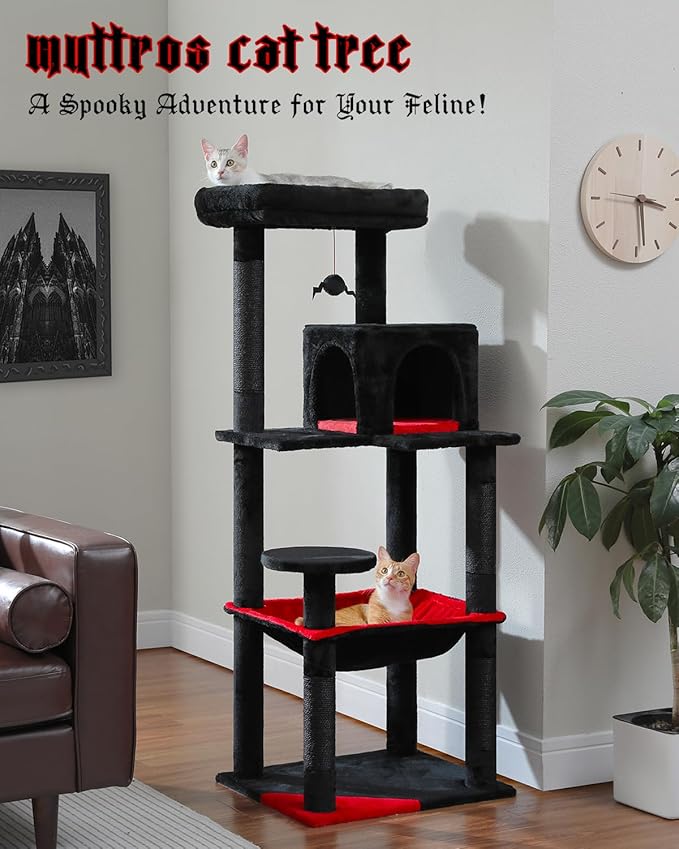 MUTTROS Gothic Cat Tree with Super Large Hammock, 56.3" Black Cat Tower with - Image 2