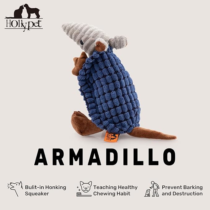 Hollypet Plush Dog Squeaky Toy Stuffed Armadillo Animal Pet Puppy Chew Toys - Image 3